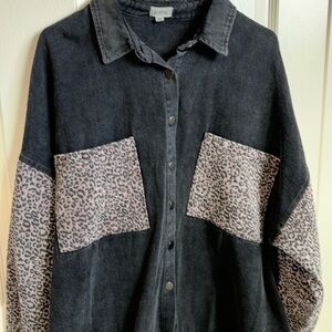 POL Black and tan leopard print jean shirt